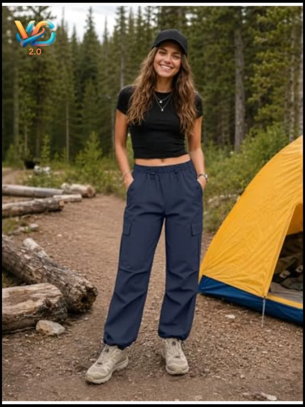 Cargo Pants Women Elastic Waist Parachute Hiking Pants Water-Resistant - Picture 4 of 6